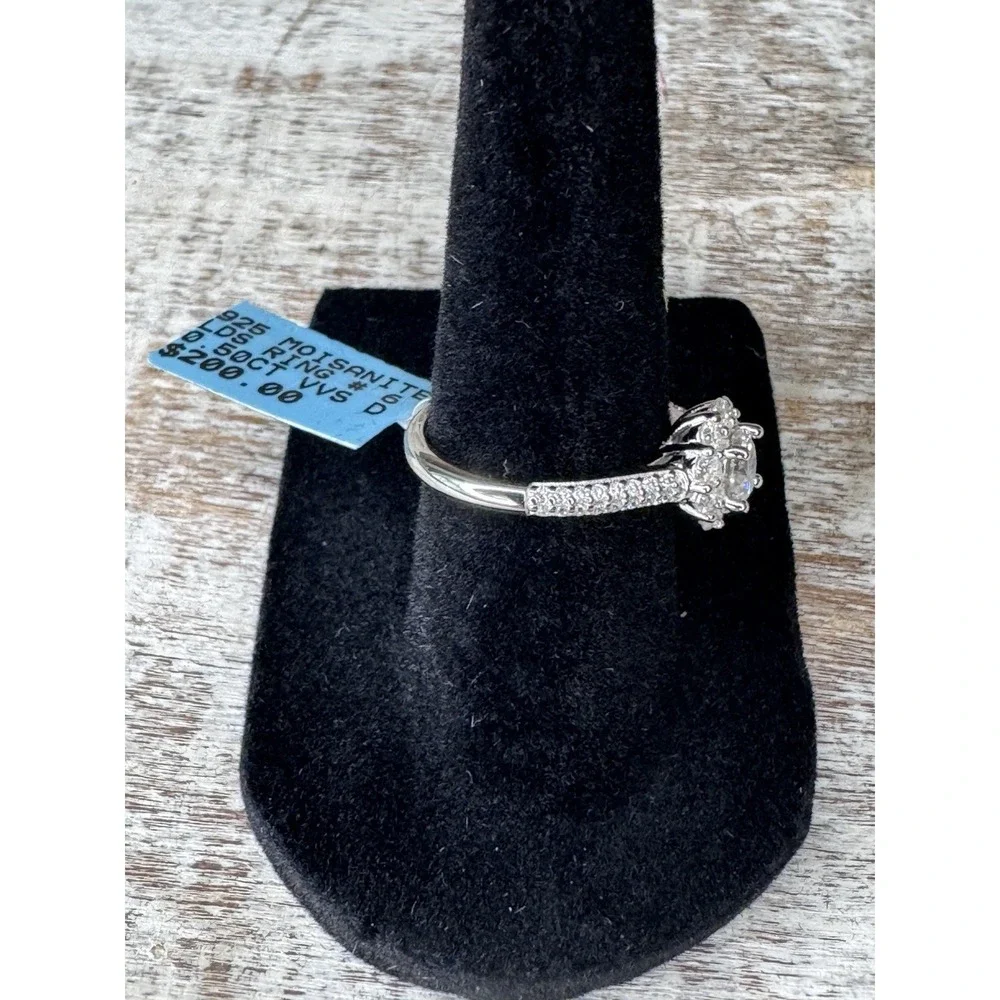 Moissanite‎ Halo Engagement Ring 0.5 Carat Size 6 – Brilliant Sparkle